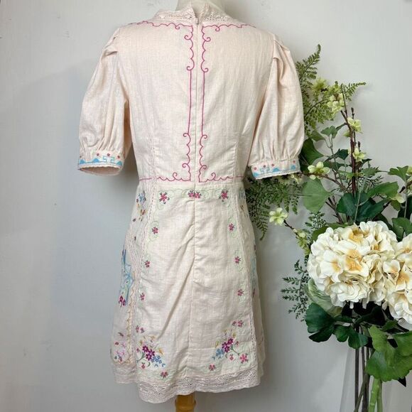 Anthropologie Linen Blend Puff Sleeve v neck mini dress | 6 | NWT New | TikTok t - Picture 10 of 16